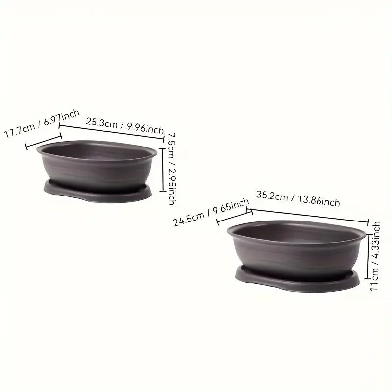 Oval-Shaped Pleastic Flowerpots Garden Plants Pot With Drainage Trays Cacti Bonsai Home Desktop Pots Decoration Accessories