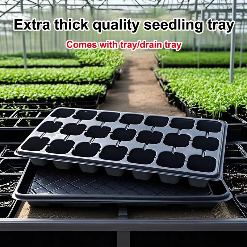 10Pcs Seedling Trays Plastic Gardening Germination Trays Black Seedling Container Garden Supplies For Vegetable Flower