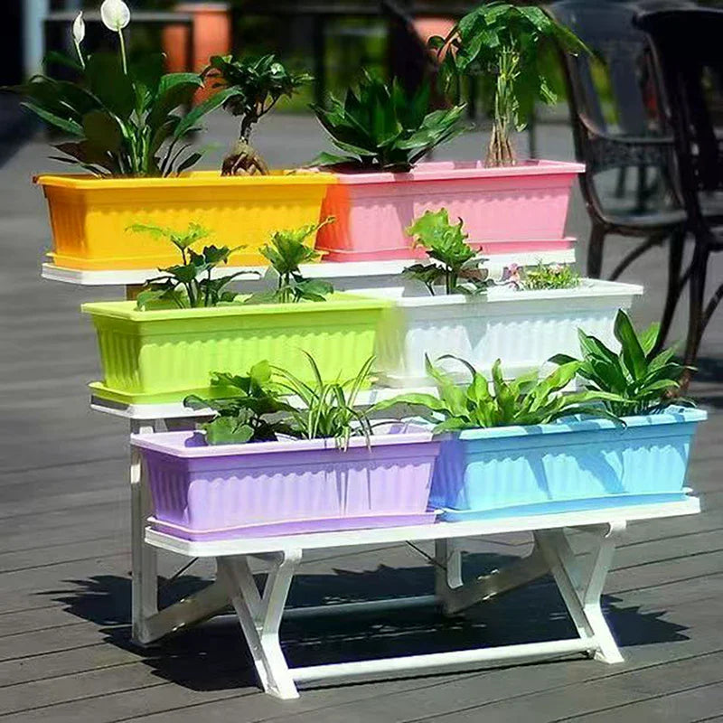 1Set Plastic Vegetable Planters Rectangular Flowerpots For Balcony Indoor Gardening Breathable Plants Pots Garden Tools