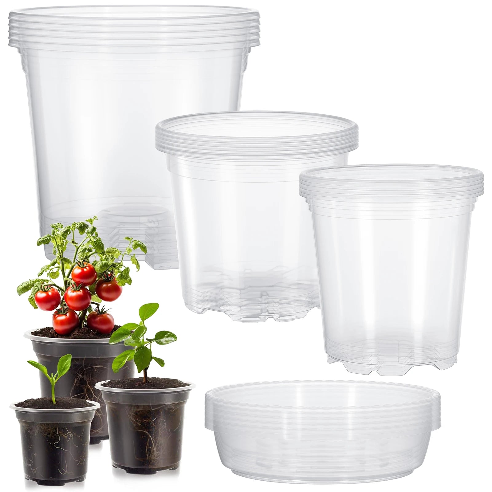 5pcs Watering Plant Pots With Saucers Set Transparent Plastic Flower Pot For Indoor Garden Orchid Succulents With Drainage Holes
