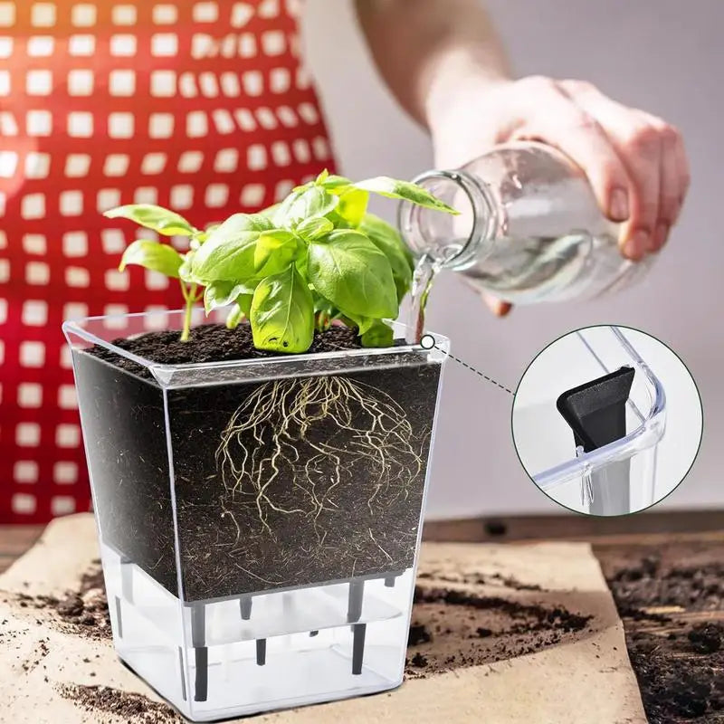 Self Watering Pots 5.9 Inch Self Watering Planter Pot Transparent Decorative Household Vase Flower Pots with Ventilation Holesl