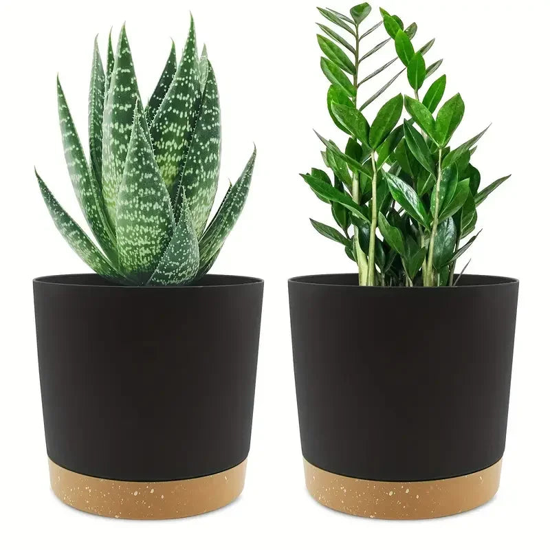 Plant Pot, 2 Pack Planters for Indoor Plants with Drainage Holes & Saucer, Outdoor Flower Pots Home Garden Modern Decor
