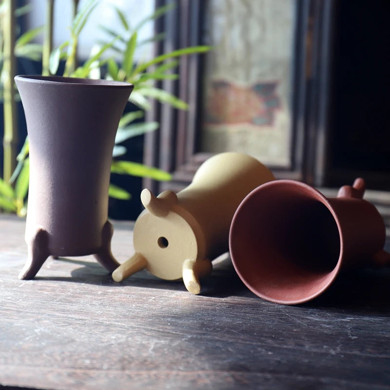 Plants Pot for Home Decoration, Crude Pottery, Tripedal Purple Send, Table Vase, Breathable Garden Decoration