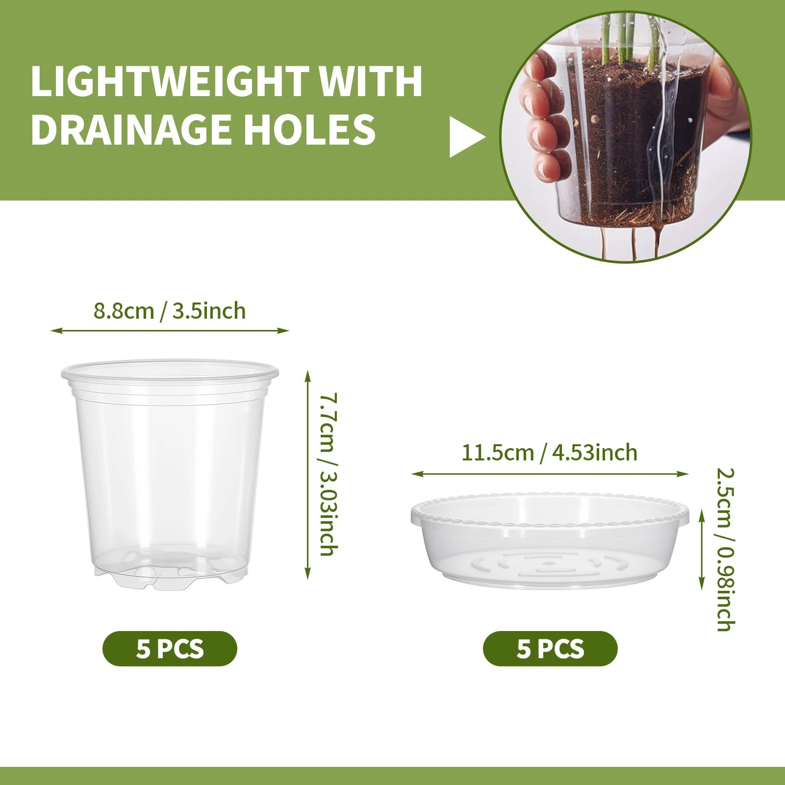5pcs Watering Plant Pots With Saucers Set Transparent Plastic Flower Pot For Indoor Garden Orchid Succulents With Drainage Holes