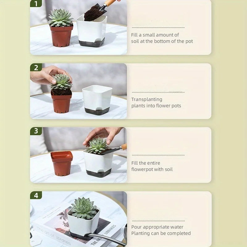 5Pcs Self Watering Plant Pot, Flower Planters, Modern Flower Pots with Water Reservoir, Mini Plant Pots Herb Garden Planter