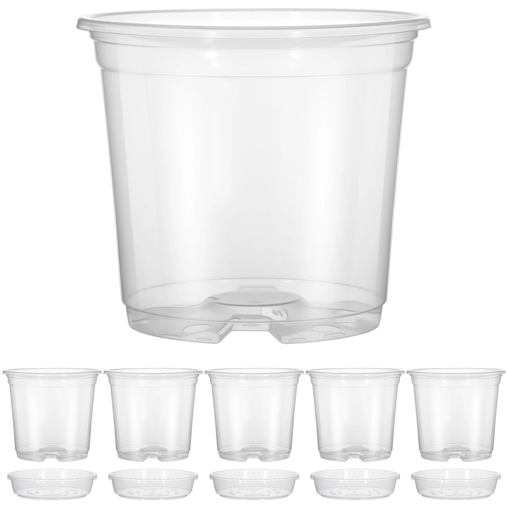 5pcs Watering Plant Pots With Saucers Set Transparent Plastic Flower Pot For Indoor Garden Orchid Succulents With Drainage Holes