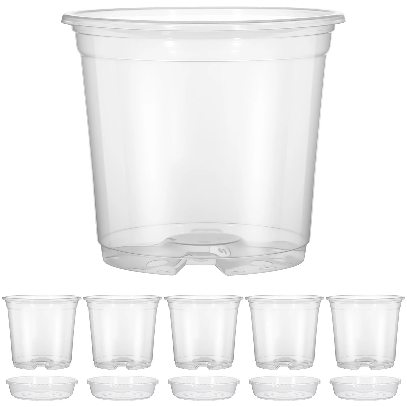 5pcs Watering Plant Pots With Saucers Set Transparent Plastic Flower Pot For Indoor Garden Orchid Succulents With Drainage Holes