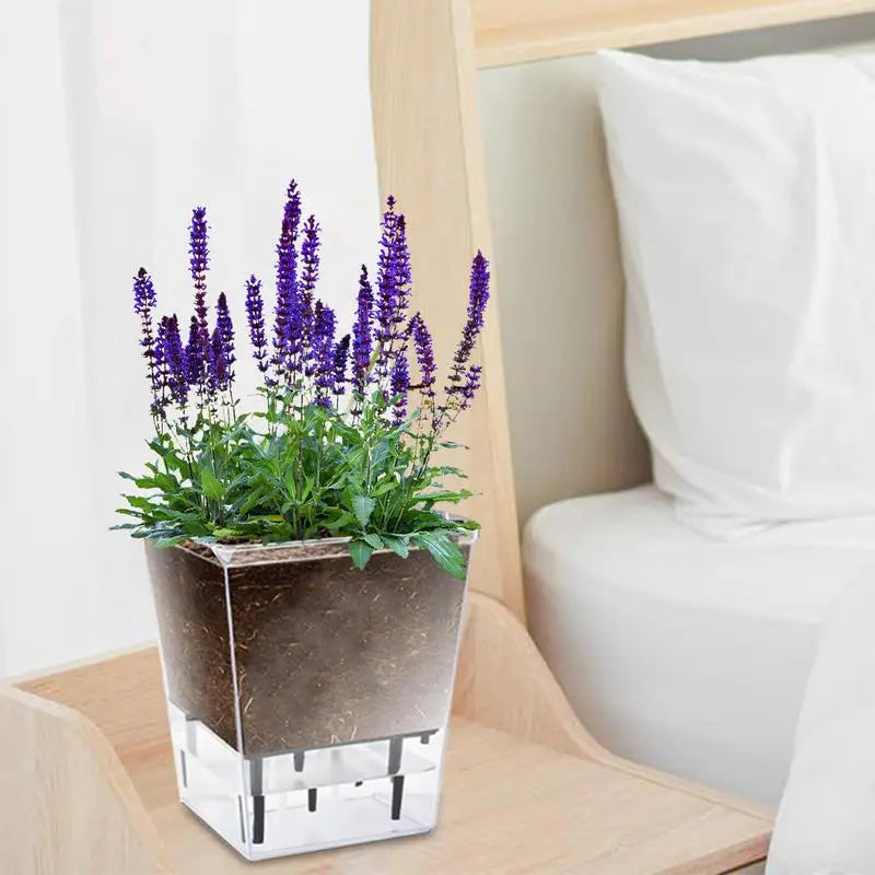 Self Watering Pots 5.9 Inch Self Watering Planter Pot Transparent Decorative Household Vase Flower Pots with Ventilation Holesl