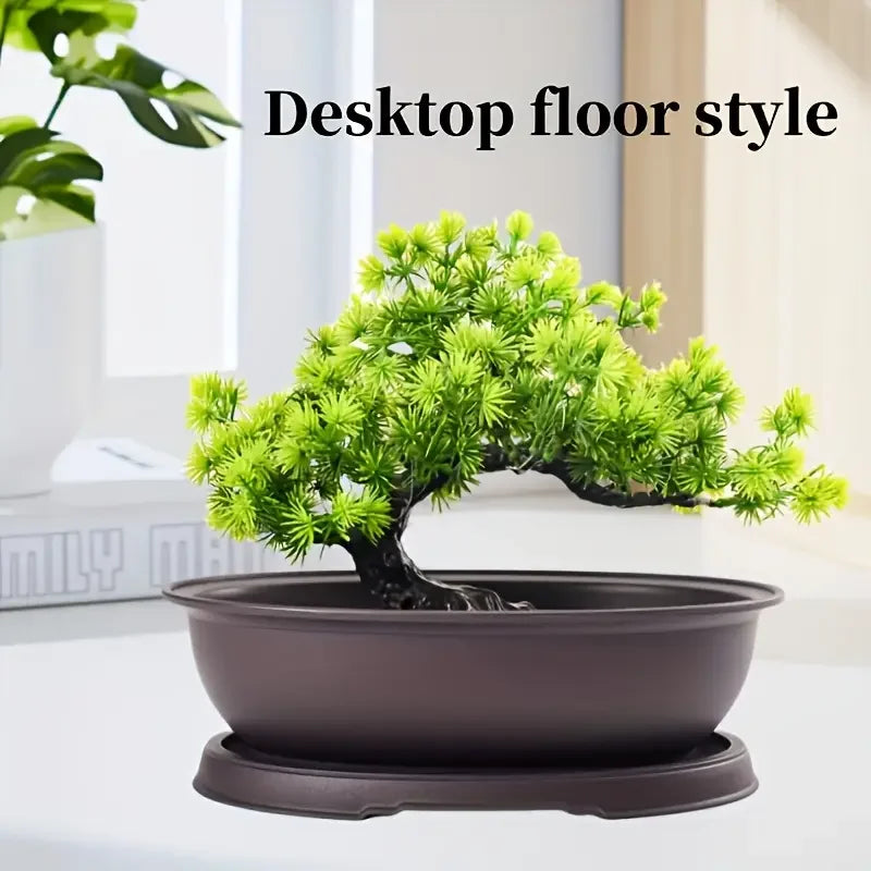 Oval-Shaped Pleastic Flowerpots Garden Plants Pot With Drainage Trays Cacti Bonsai Home Desktop Pots Decoration Accessories
